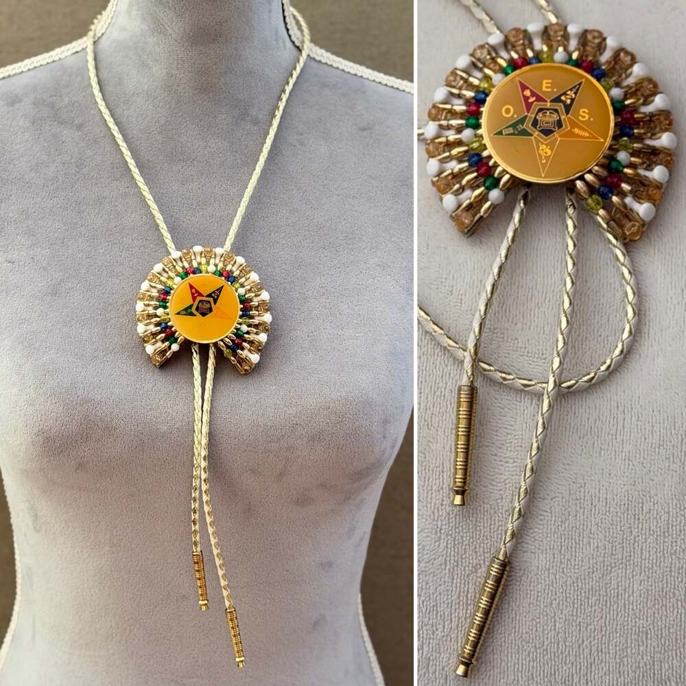 Vintage Order of the Eastern Star OES Hand Made Lariat Bolo Tie